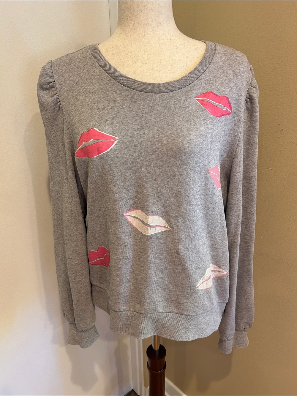 kate spade Gray Sweatshirt with Pink and White Lip Prints